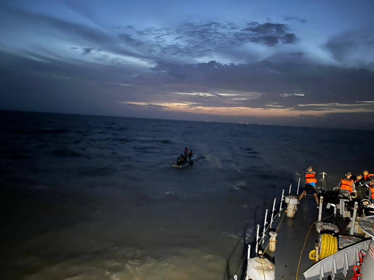 INDIAN NAVY RESCUES SIX FISHERMEN STRANDED OFF POINT CALIMERE