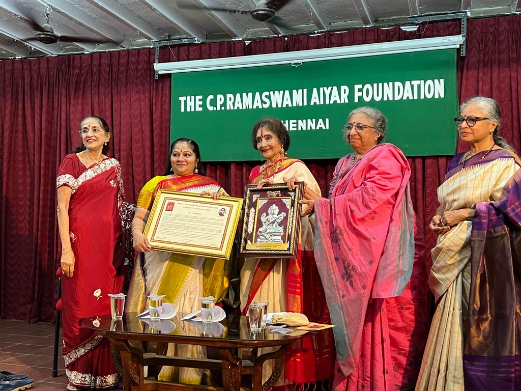 The C.P. Ramaswami Aiyar Foundation conferred the SARASWATHI PURASKARAM – 2022 to Dr S. SOWMYA for her remarkable contribution to Carnatic music.